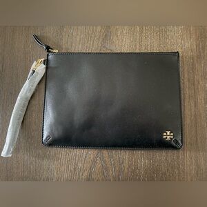Tory Burch Black Leather Zip Wristlet Phone Bag